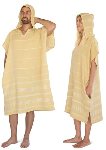 LeStoff Badeponcho - 50% Bio-Baumwolle 50% Hanf - Leicht, Saugstark, Schnelltrocknend, Bio, Strandponcho mit Kapuze, Handtuchponcho, Surf Poncho, Handtuchkleid, Duschponcho, Umziehponcho