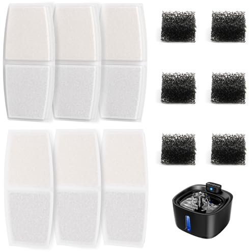 Katzenbrunnen Filter, Mehrfachfiltration, Entfernung von Verunreinigungen, 6 Aktivkohlefilters + 6 Schaumstofffilters Geeignet für Trinkbrunnen für Katze