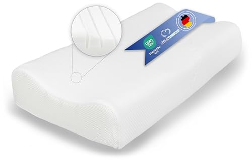 CloudComfort Ergonomisches Memoryschaum Nackenstützkissen | Höhenverstellbar + Härte wählbar | Aloe Vera Bezug | Kopfkissen für Rücken-, Bauch- und Seitenschläfer Oeko-TEX (Wellness - Memoryschaum)