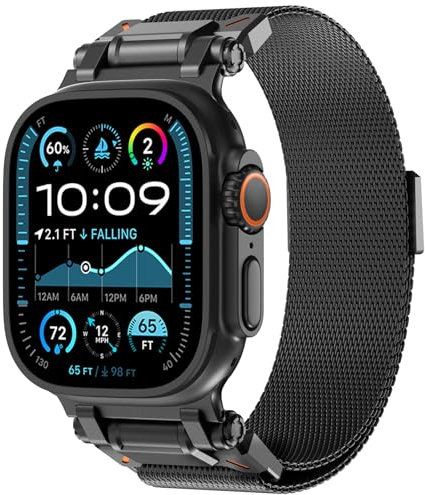 KADES Milanaise Armband für Apple Watch Armband,Edelstahl Magnetische Armband für Apple Watch ultra 2,Metall armband für iWatch Ultra 49mm,series 10 46mm,9/8/7 45mm,6/5/4/SE 44mm,series 3 42mm,Schwarz