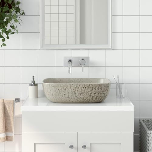 LAPOOH Lavabo sobre encimera Rectangular cerámica Gris 48x37,5x13,5 cm, Fregadero, Lavabo Baño, Lavamanos Baño, Lavatorio Casa De Banho, Mueble Lavabo sobre Encimera - 155096