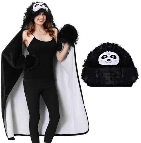 Aragallant Manta con Capucha, Manta Perezoso con Mangas, Cómoda Terciopelo Cálido Franela Batamanta para Mujer, Regalo Navidad Cumpleaños para Adultos y Niños, 150x120cm (Negro)