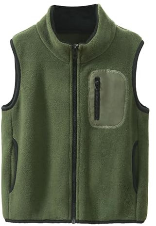 ANIMQUE Bambini Gilet in Pile Collo Alto Senza Maniche Giacca Pile Polare Gilet Tinta Unita Genitore-Bambino Leggero Top Capispalla, Verde Oliva 110