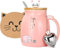 pobuu Cat Mug with Infuser and Lid,Cute Christmas Coffee Cup with Stainless Steel Spoon,Ceramic Morning Cup Coffee Milk Tea Mugs Christmas Birthday Gfits for Cat Lovers Women,Pink