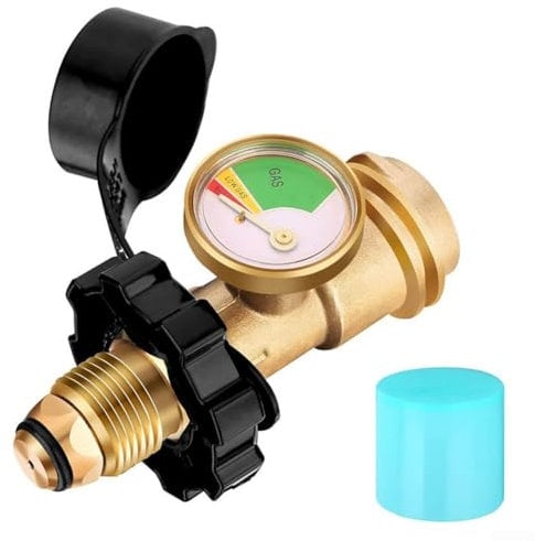 FACULX Manomètre de bouteille de gaz propane avec arrêt, compteur de pression à code couleur, jauge de bouteille de gaz, connexion POL, tige de valve vers adaptateur de réservoir de propane Qcc1
