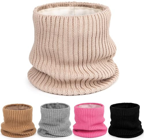 molti Herbst und Winterschal Loop Schal mit Fleece Gefütterte Wolle für Kinder Jungen Mädchen, Schlauchschal Halswärmer (Beige)