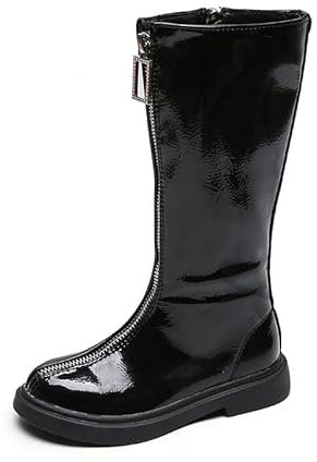 FM2018XSL Stivali Laterali Luminosi Per Bambine, Stivali Alti Stile Britannico, Stivali Cavaliere in Pelle Verniciata Per Autunno e Inverno, Stivali Alti Per Ragazze, Stivali Principessa Antiscivolo