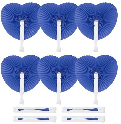 PATIKIL Heart Shape Paper Hand Fans, 20 Pack Bulk Folding Fan Handheld with Plastic Fan Handles for Wedding Party Decoration Birthday Guest Favors DIY Supplies, Light Blue