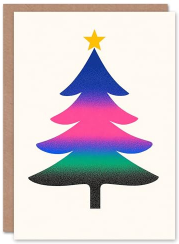 Wee Blue Coo Greeting Card Modern Blue Pink Green Gradient Tree Blank For Him Or Her Art Xmas Christmas Card