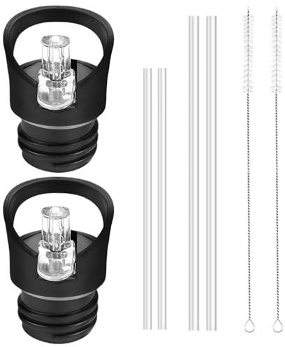 2 Stück Ersatzdeckel Strohdeckel, Standard-Mund Wasserflasche Deckel Trinkflasche Straw Lid, Wasserflaschenzubehör Lid mit 4 Ersatzhalme und 2 Pinsel, für Standard-Mund Flaschen oder Mund 1.91/1.94in