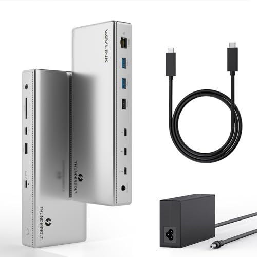 Dock Thunderbolt 4, docking station WAVLINK con due monitor 4K a 60Hz, quattro porte Thunderbolt 4, 98W PD, 2.5G RJ45 Ethernet, SD V4.0, 10Gbps USB3.1, per MacBook Pro/Air ecc