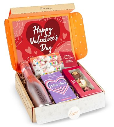 Valentines Hamper - Sent With Love Postal Gift - Prosecco and Chocolates - Love Heart Sweets - Letterbox Present - Milk Chocolate Bar - Heart Sharped Biscuits.