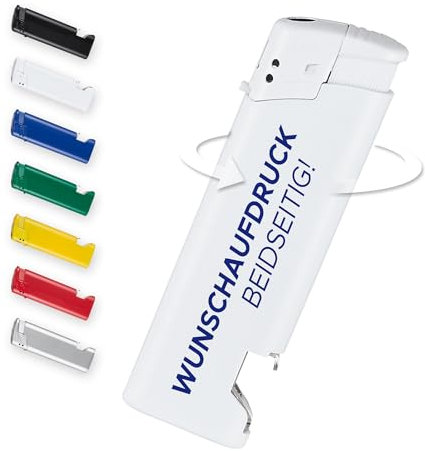 #teamludorf 100 Stück weiße Feuerzeuge mit Flaschenöffner - Nachfüllbar, robust, personalisierbar mit UV-Druck - Ideal für Hochzeiten, Feiern, Werbegeschenke & Outdoor-Aktivitäten