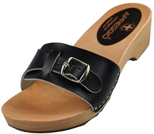 APREGGIO Zapatos de madera para mujer, zuecos abiertos de piel, hechos a mano, zapatos de madera suecos, zapatillas, suaves, cómodos, suela sólida, color blanco