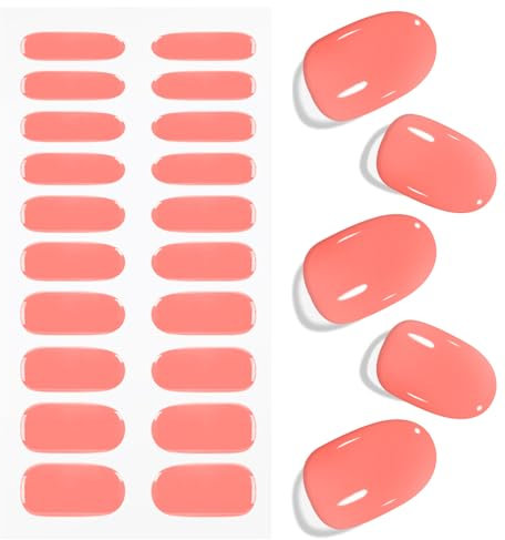 JMEOWIO Gel Nail Stickers Orange Red Semi Cured Gel Nail Strips Wraps UV/LED Nails Art Design Decoration Accessories