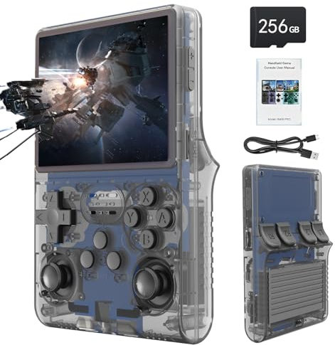 R40S - Console di gioco portatile, 30.000 giochi retrò in 1 console di gioco con sistema Linux open source, scheda TF da 256 GB, schermo IPS da 3.5 e batteria da 3800 mAh (Grigio)