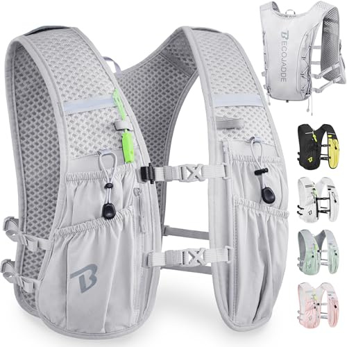BECOJADDE Running Vest Women 5L Hydration Backpack Lightweight for Mens Womens, Running Backpack Hydration Pack for Marathon, Trail, Cycling, Hiking, Jogging, Grey