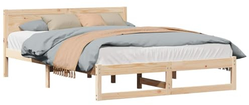 vidaXL Bettrahmen mit Kopfteil Natur 150 x 200 cm Massives Kiefernholz | Viel Platz unter dem Bett, um deine Sachen ordentlich zu verstauen, Robuster Rahmen aus massivem Kiefernholz,