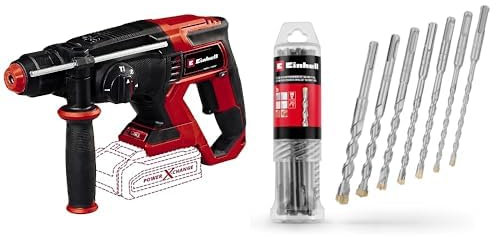 Einhell Martillo perforador con batería TE-HD 18/20 Li-Solo Power X-Change (18 V, 1,8 J, potencia de perforación en hormigón: 20 mm, 4750 r.p.m. máx. de velocidad de impacto) + Juego de 7 brocas