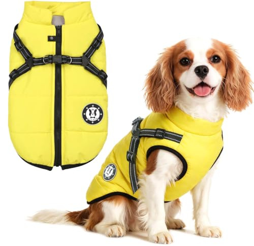 LUOWAN Hundemantel für kleine Hunde, Hundemantel mit Geschirr, Reflektierende Outdoor-Hundeweste, Winter Hundejacke für Katzen, Welpen, kleine, mittlere Hunde