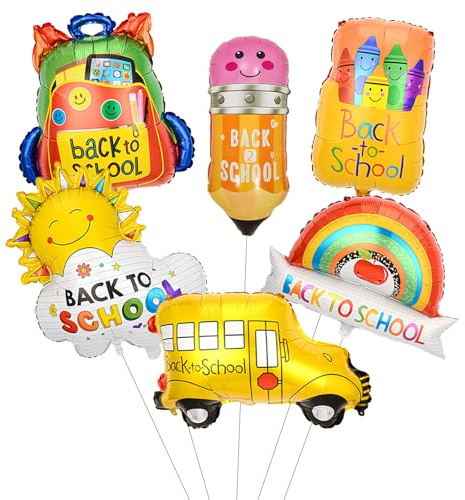 Gleemix Luftballons Einschulung Deko Set, 6 Stück Folienballon Schulanfang Deko, Helium Ballons Einschulung Schuleinführung, Zum Junge Mädchen Für Willkommen Zurück Partydekorationen Klassenzimmer
