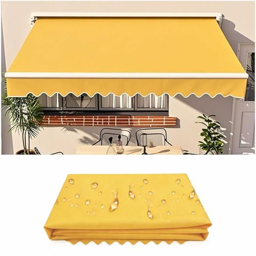 Markisen Volant Markisenbespannung Ersatzstoffe Markisenstoffen Sonnenschutz Polyester(Ohne Rahmen) für Den Außenbereich Wasserdichtes Polyester Ersatztuch,Gelb,600x400cm/6x4m