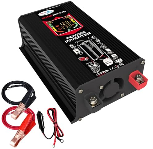 Micro-onduleur, Convertisseur de puissance à onde sinusoïdale modifiée for voiture 6000 W, double USB, transformateur de tension for voiture, DC 12 V à AC VV, écran LCD for camping-car(Black12V)