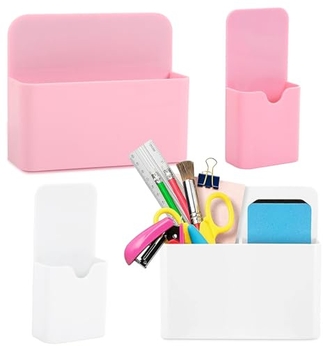 Magnetischer Stiftehalter, 4 Stück Stifthalter Magnetisch, Stiftebox | Whiteboard Stifthalter Zubehör, Magnetisch Einstellbar Markerhalterung für Schule Büro Spind Kühlschrank(Weiß, Rosa)