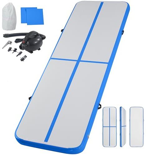 LSLIFE Air Gymnastics Track Inflatable Tumble Track Mat, 10ft 13ft 16ft 20ft Air Tumbling Mat with Air Pump Gym Tumbling Floor Mats for Home Use/Cheerleading (Blue, 6.5ft*3.3ft*4in(200x100x10cm))