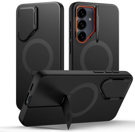 SURITCH Magnetisch Hülle Kompatibel mit Samsung Galaxy S25 FE 5G Handyhülle mit Metall Ständer & Kameraschutz Stoßfest Schutzhülle Kratzfest Case für Galaxy S25 FE (Schwarz)