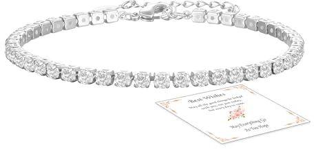 ESPVO Silver Bracelets for Women Ladies Womens S925 Silver Crystal Birthstone Tennis Bracelet Jewellery Valentines Day Birthday Christmas Gifts for Her Girls