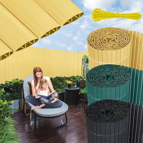 UISEBRT Brise-vue en PVC - 200 x 300 cm - Double renforcement - Brise-vue avec surface structurée en W - Serre-câbles - Protection contre le vent - En bambou - Pour jardin, balcon et terrasse