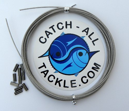 Catch All Tackle 49-Strand Cable Vinyl Coated 7x7 Stainless Steel Kit 30ft 175lb 1.0mm w/10 1.3mm crimps