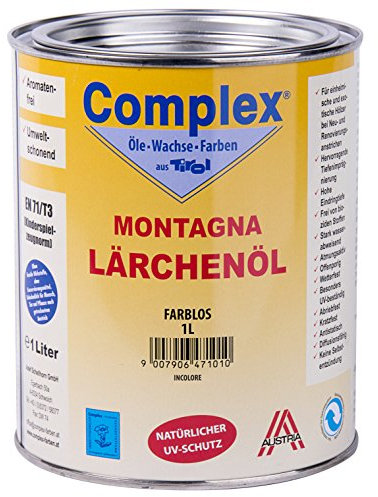 COMPLEX Lärchenöl, natürliches Holzschutzöl für außen, UV-Schutz & wetterfest, Holzöl für Lärche, Kiefer, Douglasie und Gartenholz, farblos, 1 Liter