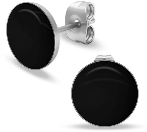 Soul-Cats runde Ohrstecker Ohrringe aus Edelstahl, glänzend für Frauen Mädchen Durchmesser 10mm, Farbe: Schwarz