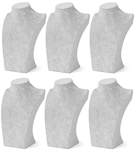 Flexzion Samt 3D Halskette Schmuck-Anzeigen Bust Stand [6-Pack] - 3-Dimensional freistehende Anhänger Kette Chokers Medaillons Halter-Speicher-Organisator Abbildung, 10 Zoll (Gray) 9.5 Grey Velvet