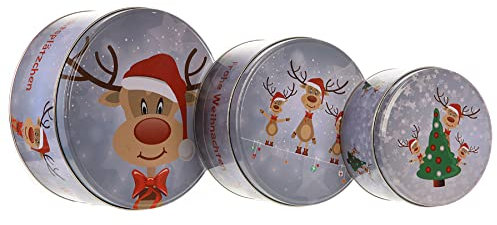 Annastore 3-tlg. Set Gebäckdosen aus Metall für Weihnachten - Keksdosen Weihnachten - Plätzchendosen (Rentier Ole)