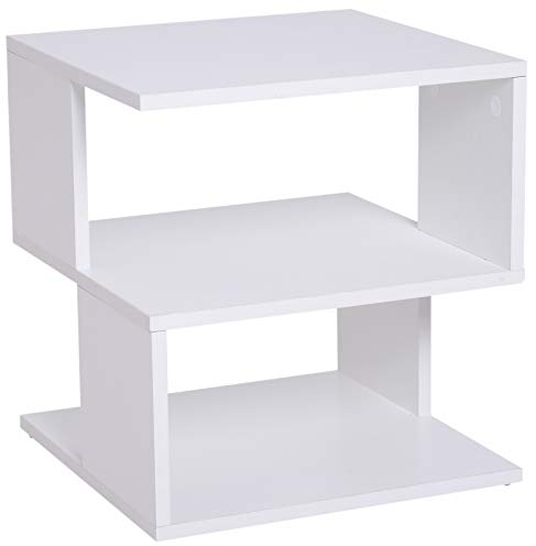 HOMCOM Mesa de Centro Mesita de Noche Mesita Auxiliar de 2 Niveles con Estante de Almacenamiento para Salón Dormitorio Librería 40x40x43 cm Blanco