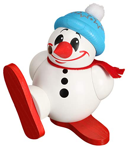 Seiffener Volkskunst | Deko Räuchermännchen | Cool-Man Räuchermann 11 cm | Schneemann | Original Erzgebirge | 19088 | Skifahrer