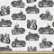 ABAKUHAUS Motorrad Gewebe als Meterware, Retro-Stil Zeichnungen, Schön Gewebten Stoff für Polster und Wohnaccessoires, 1M (148x100cm), Weiß Schwarz Grau