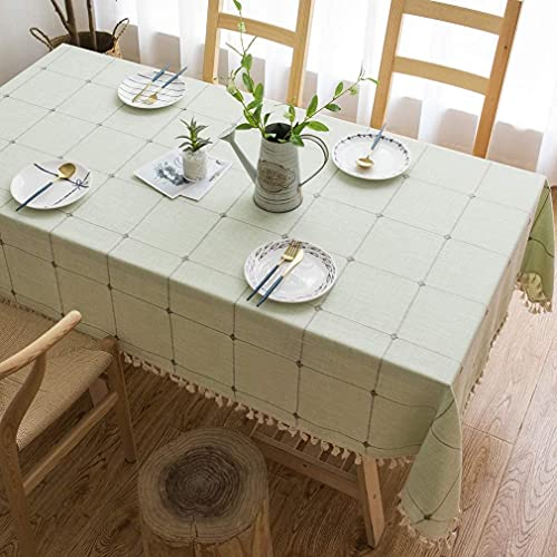 Pahajim Tischdecke Quadratisch Baumwolle Leinen Tischdecke Abwaschbar Elegante Karierte Tischdecke mit Quasten Küchentischabdeckung für Speisetisch,Outdoor(Grün, Quadrat, 140 x 140 cm)