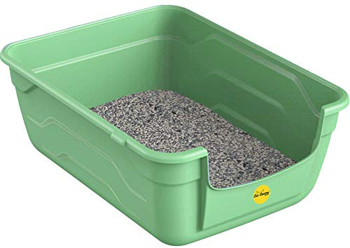 CAT CENTRE Green Large Cat Litter Tray Box High Sided UK Deep Toilet Loo Adult Cats Kitten Pan Pet Loo Easy Cleaning Lowered Entry Step 11.5cm Easy Access Elderly Cat Trays Luxury