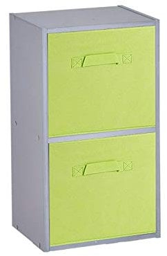 URBNLIVING Wooden Bookcase Grey 2 Tier + 2 Green Drawer