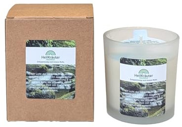 Heilkräuter Manufaktur Bio-Heil-Kräuter-Kerze für Entspannung & Innere Ruhe mit den ätherischen Ölen von Kiefer und Eukalyptus und weiteren Heilkräutern. Im Glas mit Geschenkkarton