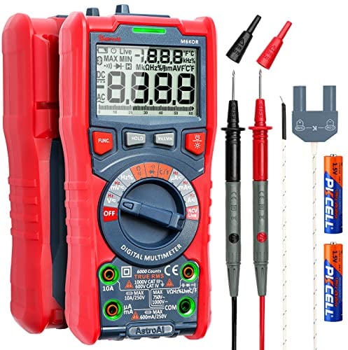 AstroAI Digital Multimeter mit NCV, True RMS Auto-Range 6000 Counts Spannungsprüfer Voltmeter, misst Spannung, Strom, Kapazität, widerstand, Frequenz, Durchgang, dioden, Temperatur
