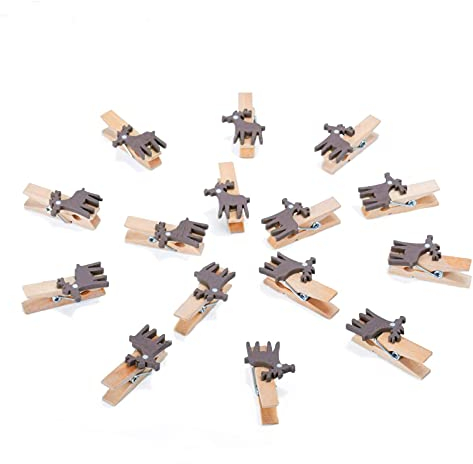 KATELUO 50 Stück wäscheklammern Weihnachten,holzklammern,dekoklammern Weihnachten,zierklammern für Fotos, Geeignet für Weihnachtsclipdekoration, Fotogeschenk, Kartendesign, Sammelalbum (Hirsch)