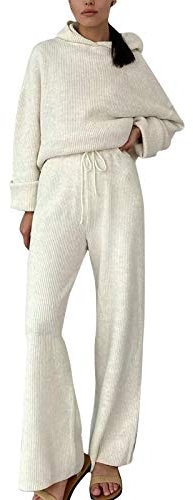 Minetom Tuta Sportive Completa da Donna 2 Pezzi Maglia Maglione Felpa con Cappuccio Maniche Lunghe e Pantaloni Tute Jogging Yoga Fitness Bianco 42