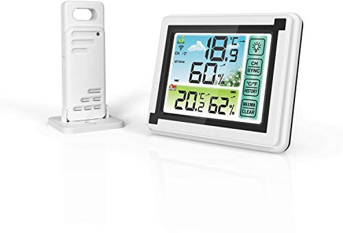 DollaTek Wireless Weather Station with Outdoor Indoor Sensor Digital Thermometer Hygrometer with Large LCD Screen for Home and Office