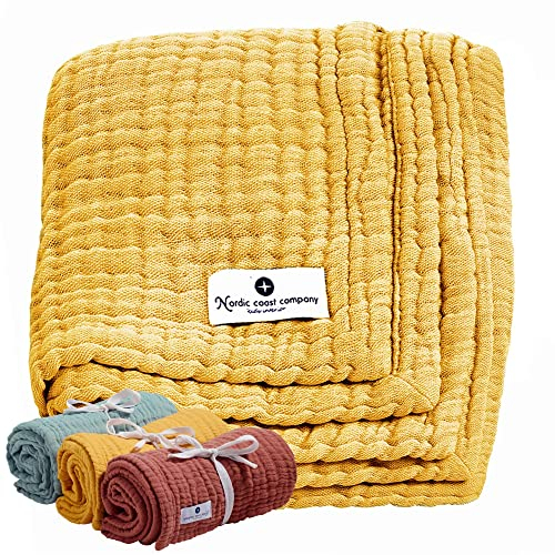 Baby Musselin Decke Musselindecke von Nordic Coast Mulldecke Mulltuch Pucktuch Puckdecke Krabbeldecke Spucktuch Einschlagdecke Mulltücher Kuscheldecke Pucktücher Swaddle Gelb Curry 80x80cm
