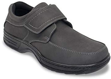 Cushion Walk Men's Touch Fasten Wide Fit Shoe with Gel Pad Grey 8 UK